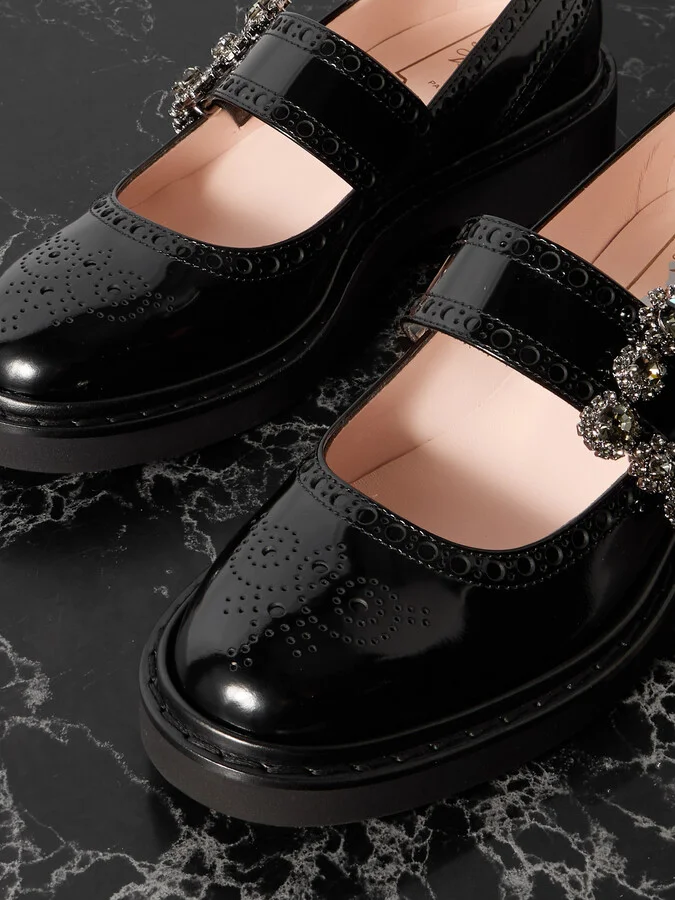 Roger Vivier - Viv Rangers Crystal-embellished Patent-leather Loafers - Black - Image 4
