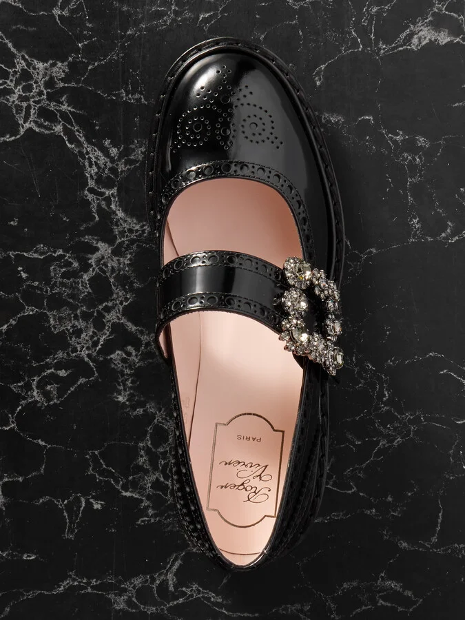 Roger Vivier - Viv Rangers Crystal-embellished Patent-leather Loafers - Black - Image 5