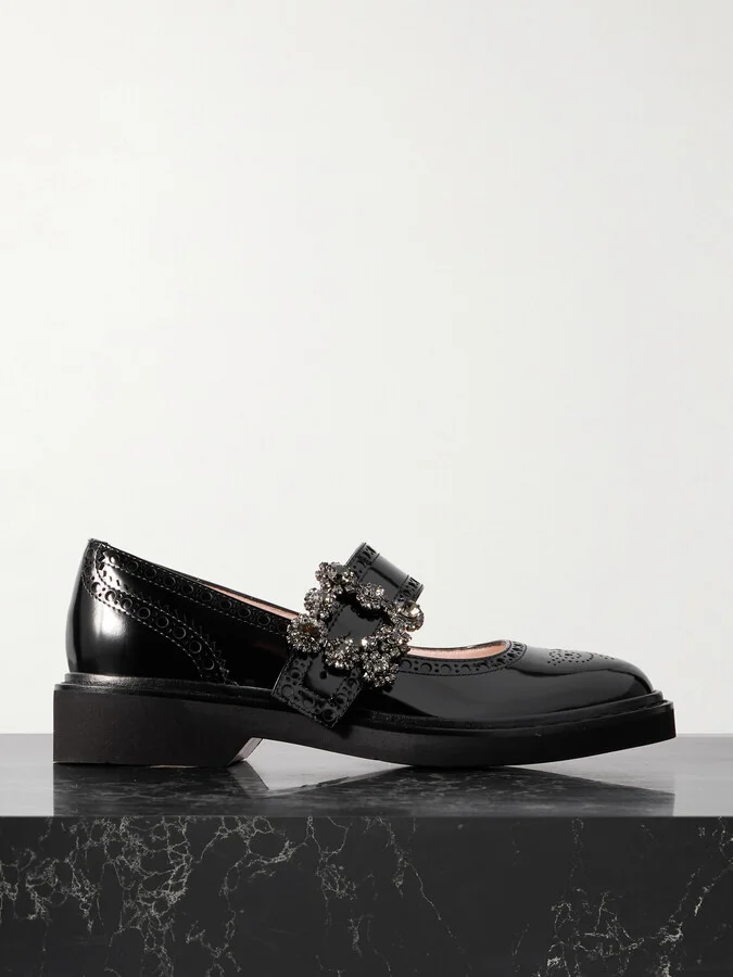 Roger Vivier - Viv Rangers Crystal-embellished Patent-leather Loafers - Black