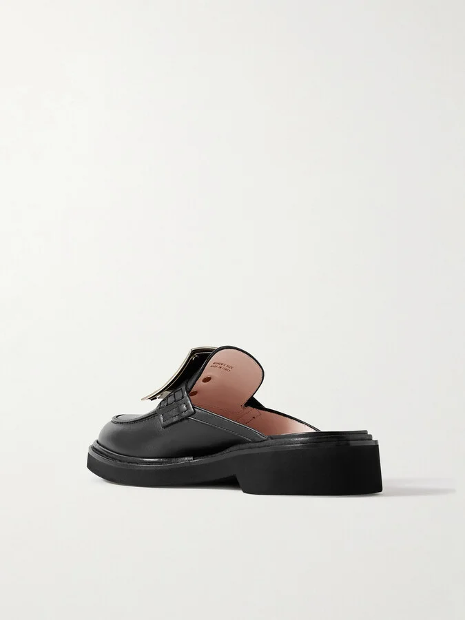 Roger Vivier - Viv Rangers Embellished Leather Slippers - Black - Image 3