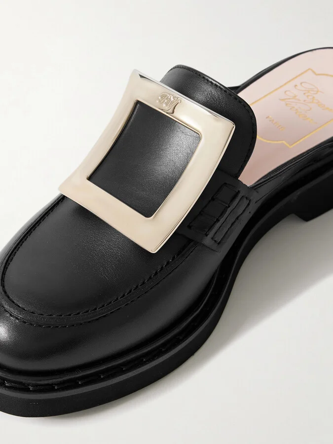 Roger Vivier - Viv Rangers Embellished Leather Slippers - Black - Image 4
