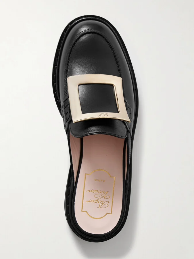 Roger Vivier - Viv Rangers Embellished Leather Slippers - Black - Image 5
