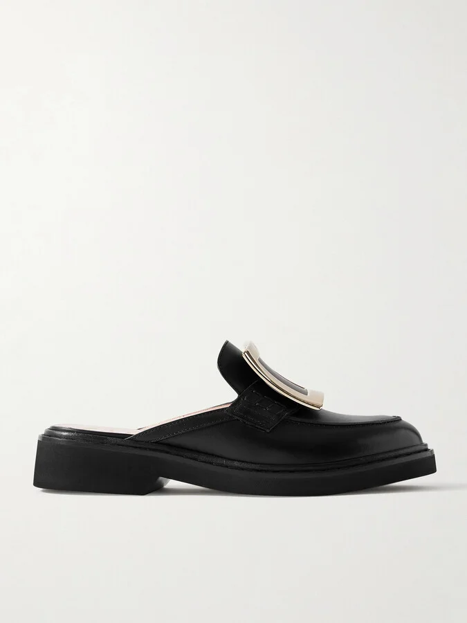 Roger Vivier - Viv Rangers Embellished Leather Slippers - Black