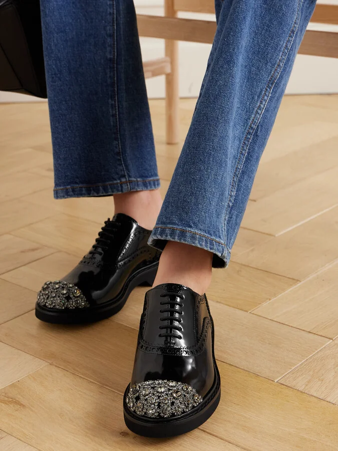 Roger Vivier - Viv Rangers Flower Crystal-embellished Patent-leather Loafers - Black - Image 2