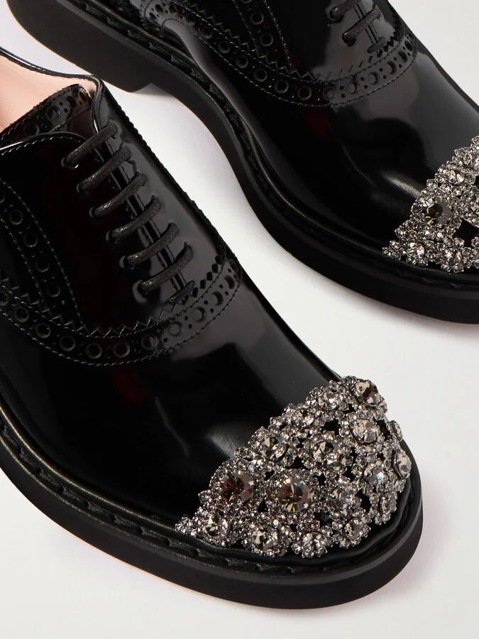 Roger Vivier - Viv Rangers Flower Crystal-embellished Patent-leather Loafers - Black - Image 4