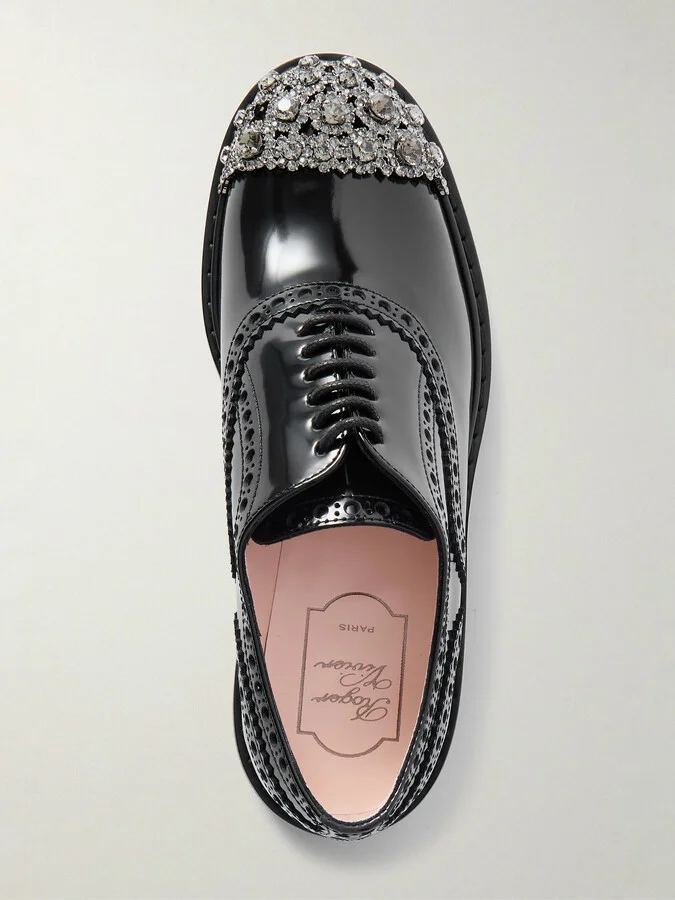 Roger Vivier - Viv Rangers Flower Crystal-embellished Patent-leather Loafers - Black - Image 5
