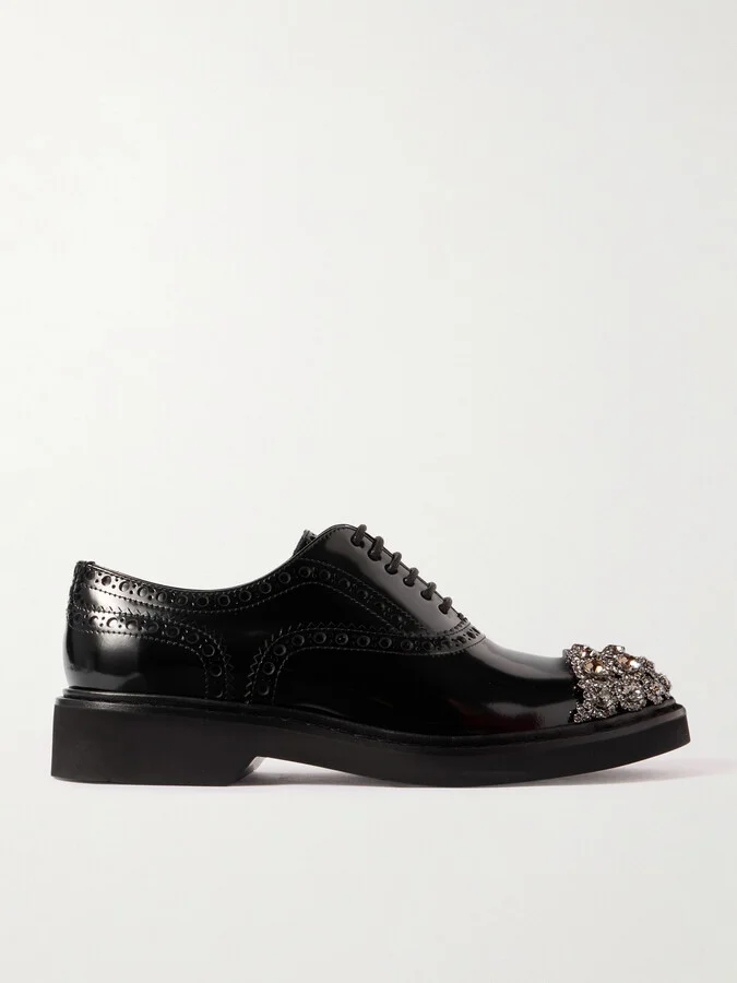 Roger Vivier - Viv Rangers Flower Crystal-embellished Patent-leather Loafers - Black