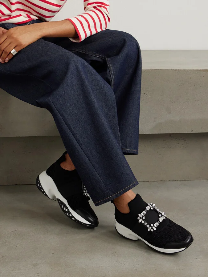 Roger Vivier - Viv Run Crystal-embellished Stretch, Mesh And Leather Sneakers - Black - Image 2