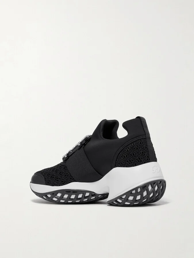 Roger Vivier - Viv Run Crystal-embellished Stretch, Mesh And Leather Sneakers - Black - Image 3