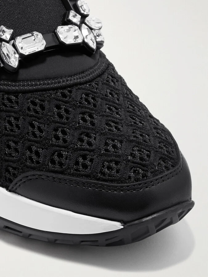 Roger Vivier - Viv Run Crystal-embellished Stretch, Mesh And Leather Sneakers - Black - Image 4