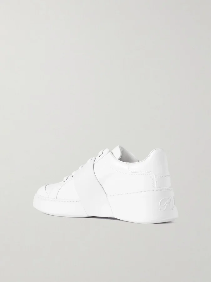 Roger Vivier - Viv Skate Crystal-embellished Rubber-trimmed Leather Sneakers - White - Image 3