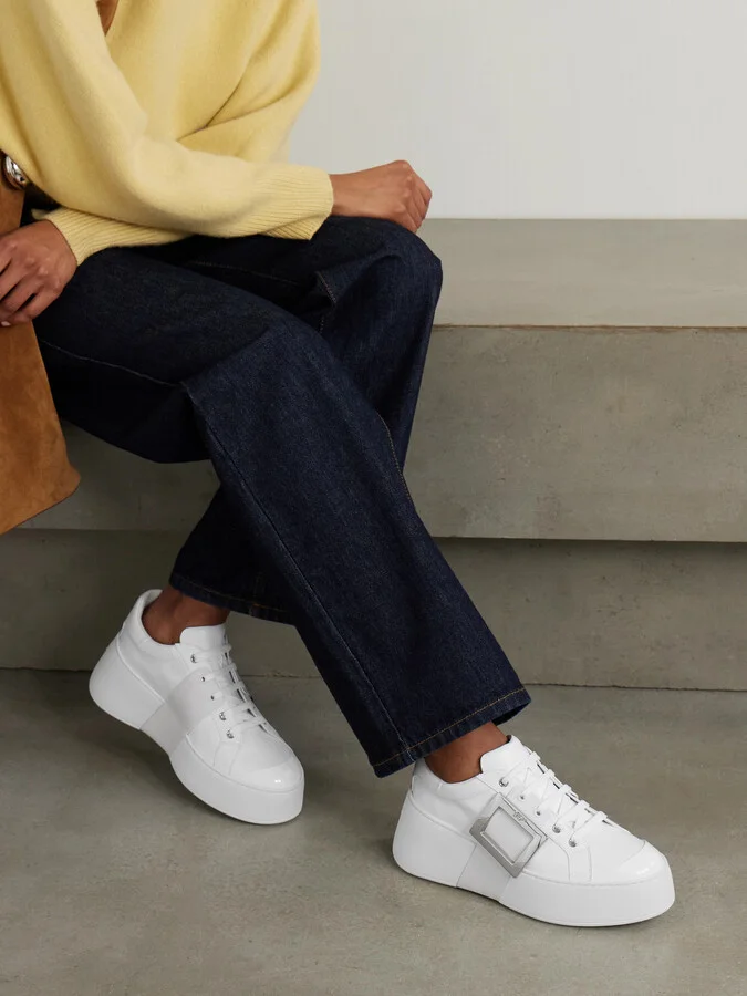 Roger Vivier - Viv' Skate Embellished Leather Sneakers - White - Image 2