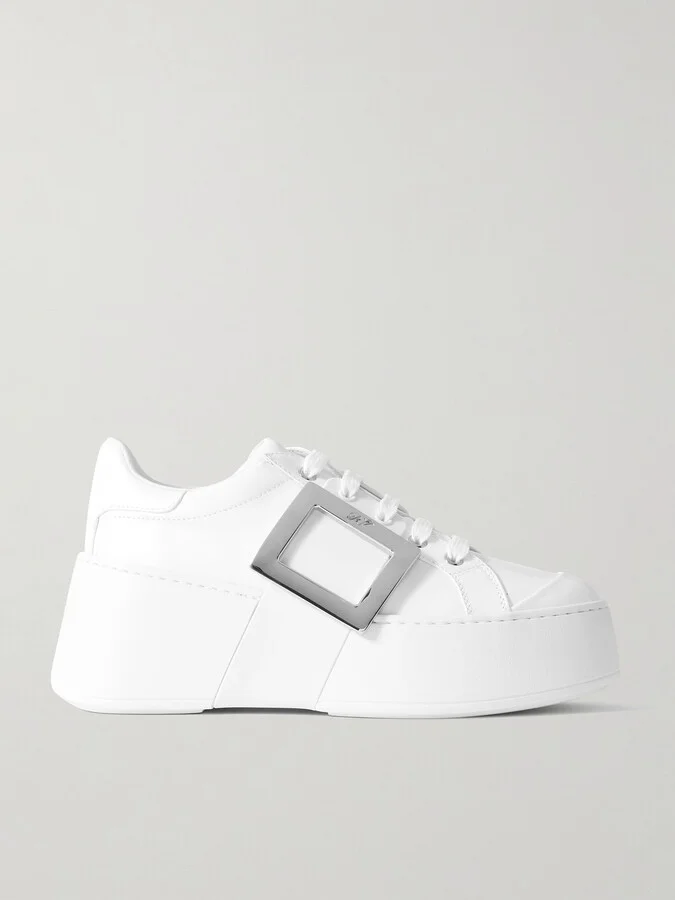 Roger Vivier - Viv' Skate Embellished Leather Sneakers - White