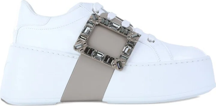Roger Vivier Viv Skate High Strass Leather Sneakers