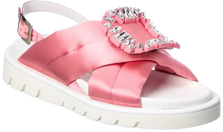 Roger Vivier Viv' Winter Puffy Strass Buckle Satin Sandal
