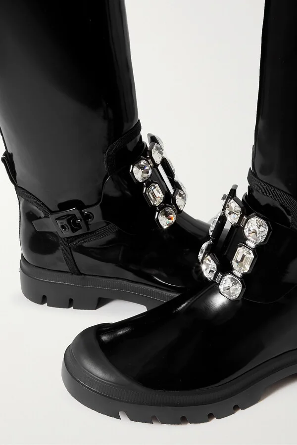 Roger Vivier - Walky Viv Crystal-embellished Patent-leather Knee Boots - Black - Image 4