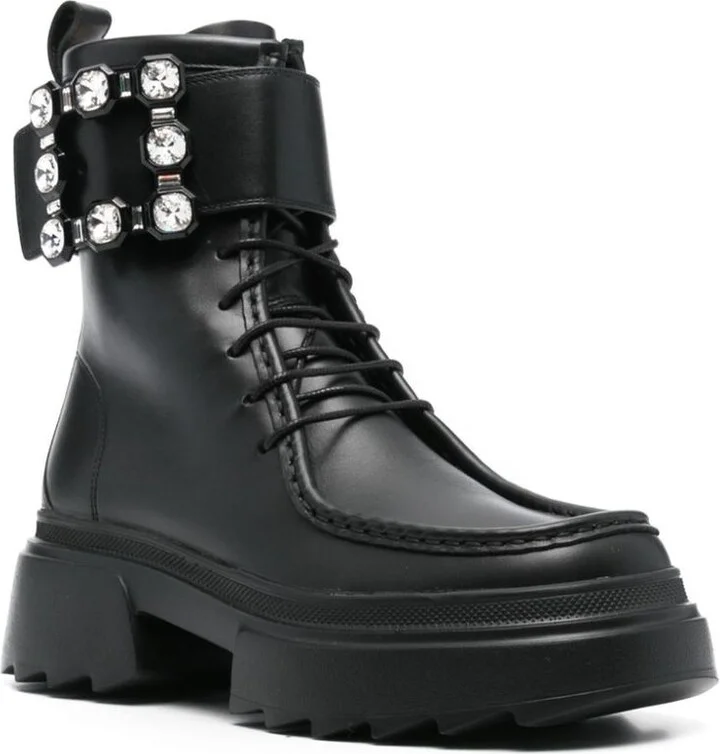 Roger Vivier Wallaviv Strass Buckle Leather Boots - Image 3