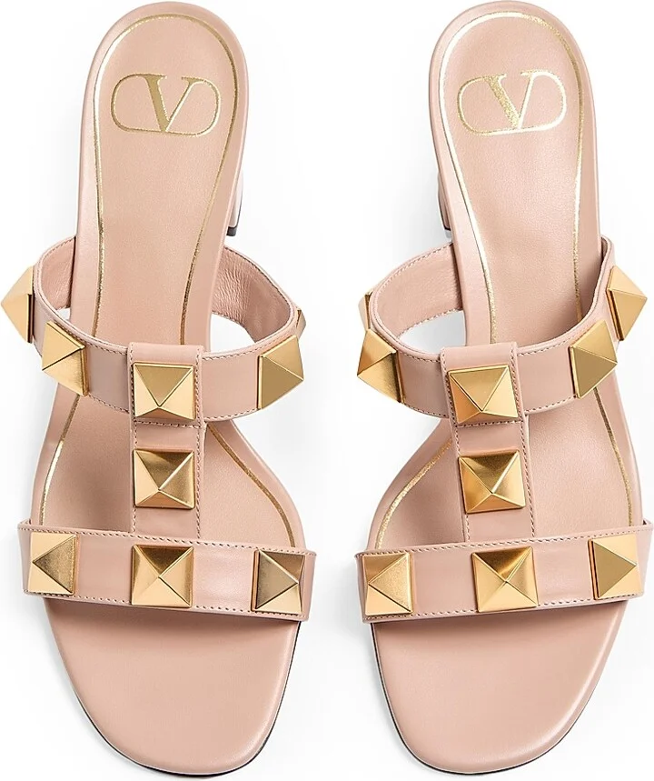 Roman 60MM Stud Calfskin Slide Sandals - Rose Cannelle - Size 7.5 - Image 3