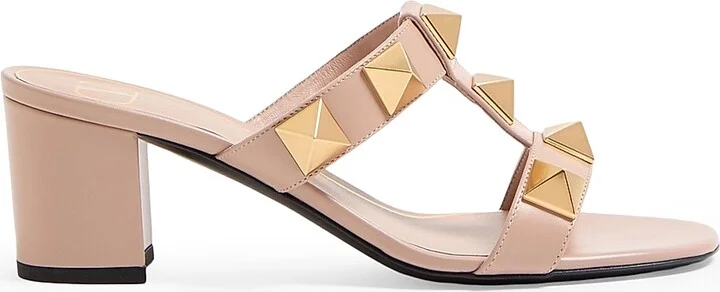 Roman 60MM Stud Calfskin Slide Sandals - Rose Cannelle - Size 7.5