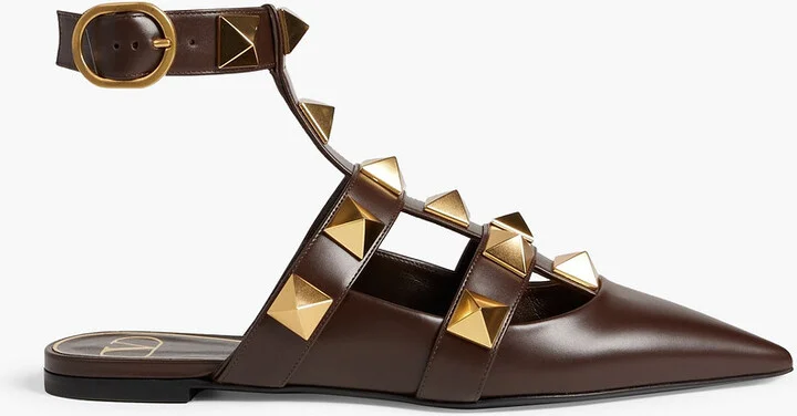 Roman Stud leather point-toe flats