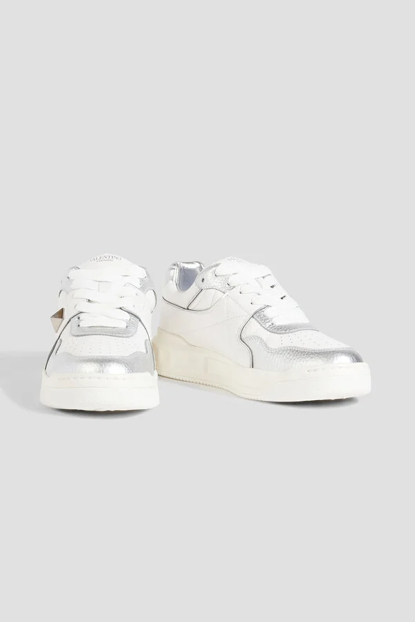 Roman Stud metallic smooth and pebbled-leather sneakers - Image 2