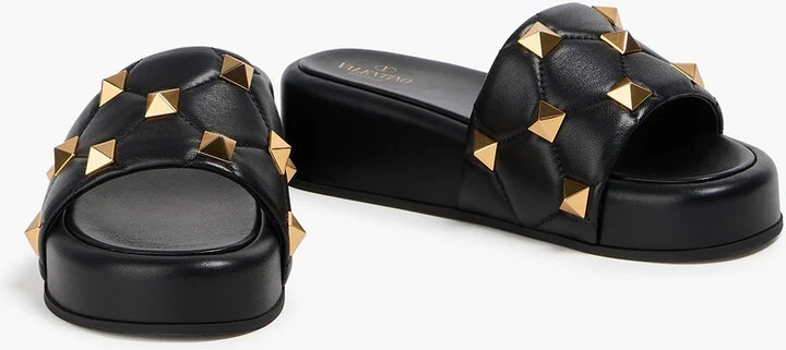 Roman Stud quilted leather platform slides - Image 2
