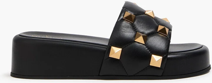 Roman Stud quilted leather platform slides