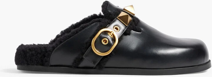 Roman Stud shearling-lined leather slippers