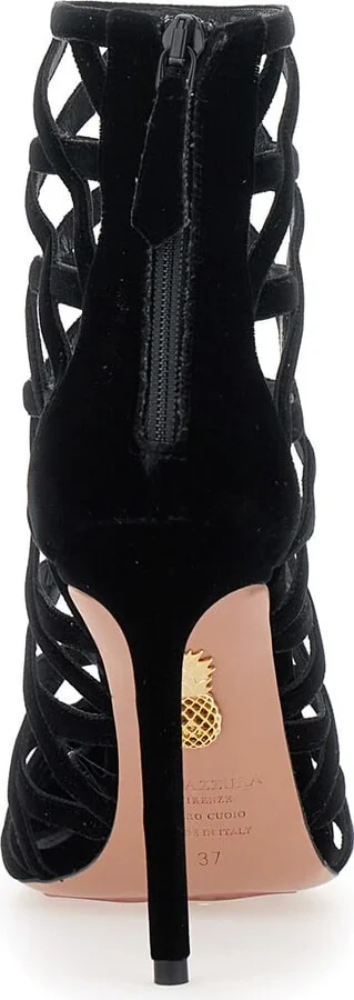 'romance' Black Pumps With Interwoven Design In Velvet Woman - Image 4