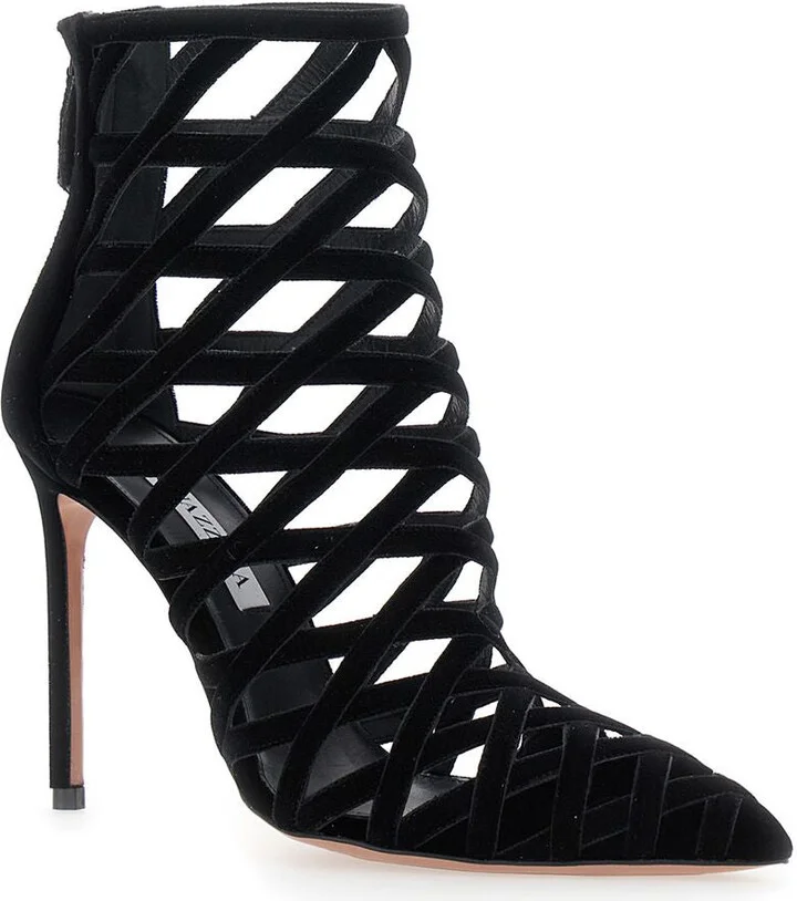 'Romance' Black Pumps With Interwoven Design In Velvet Woman - Image 2