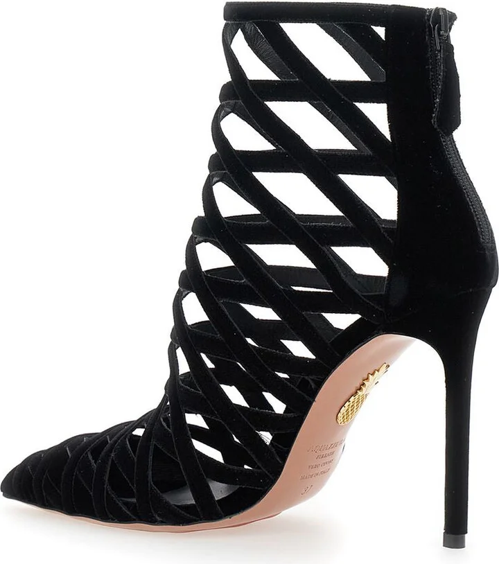 'Romance' Black Pumps With Interwoven Design In Velvet Woman - Image 3