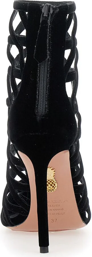 'Romance' Black Pumps With Interwoven Design In Velvet Woman - Image 5