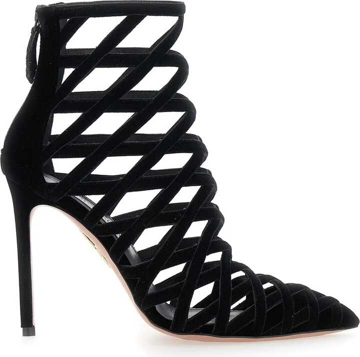 'romance' Black Pumps With Interwoven Design In Velvet Woman