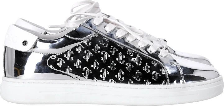 Rome/F Monogram Sneakers in Metallic Silver Leather