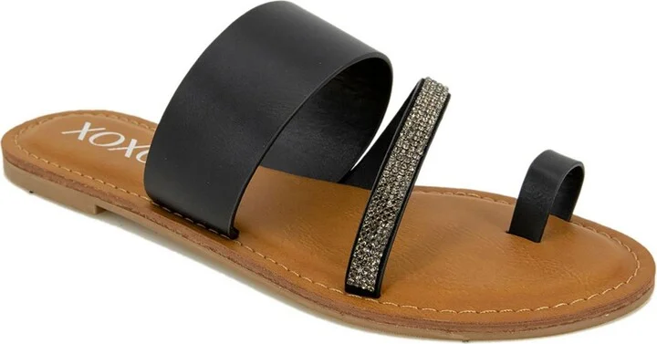 Romila Womens Faux Leather Rhinestone Slide Sandals