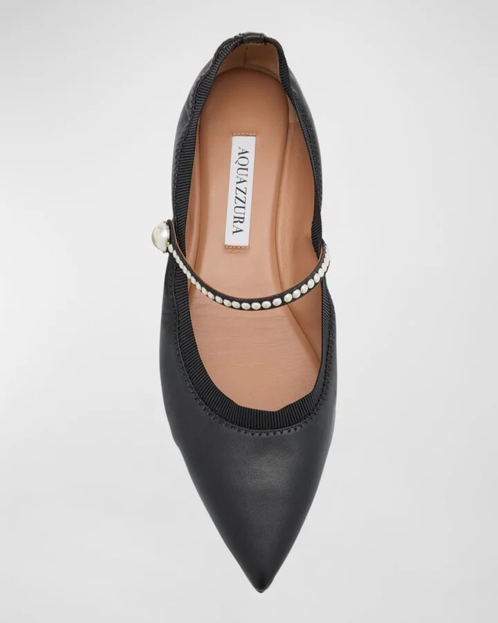 Romy Leather Pearly Mary Jane Ballerina Flats - Image 3