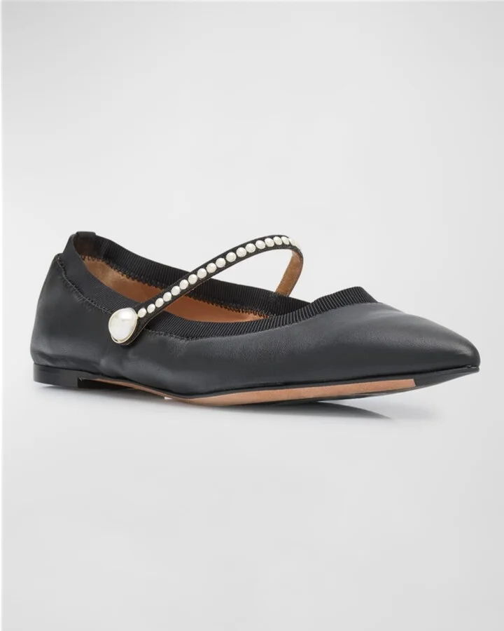 Romy Leather Pearly Mary Jane Ballerina Flats - Image 4
