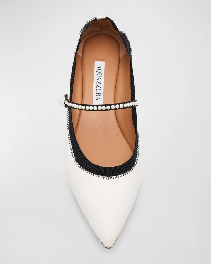 Romy Leather Pearly Mary Jane Ballerina Flats - Image 8