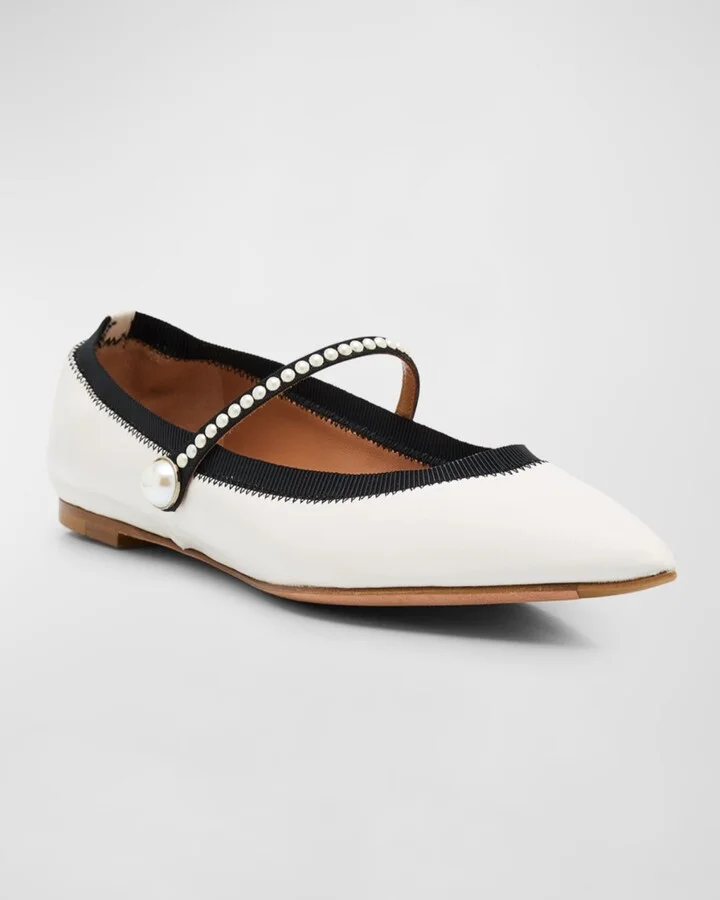 Romy Leather Pearly Mary Jane Ballerina Flats - Image 9