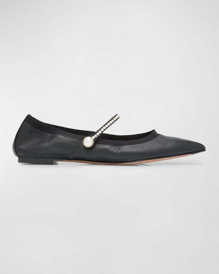 Romy Leather Pearly Mary Jane Ballerina Flats