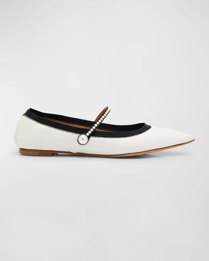 Romy Leather Pearly Mary Jane Ballerina Flats