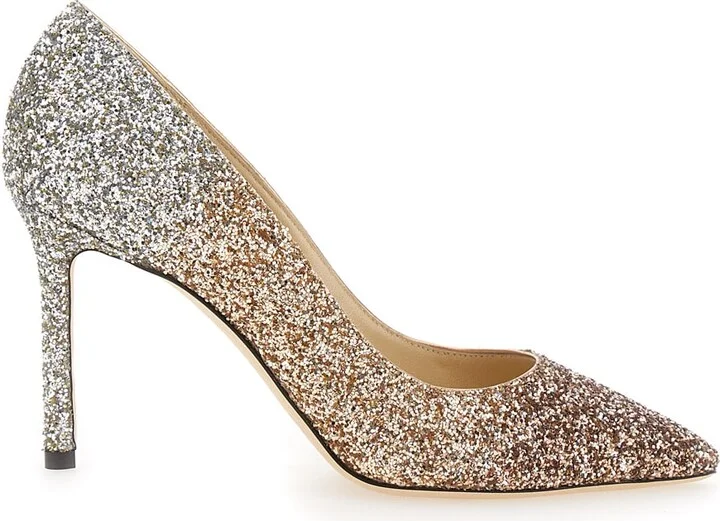 'romy' Multicolor Pumps With All-over Glitters In Fabric And Leather Woman