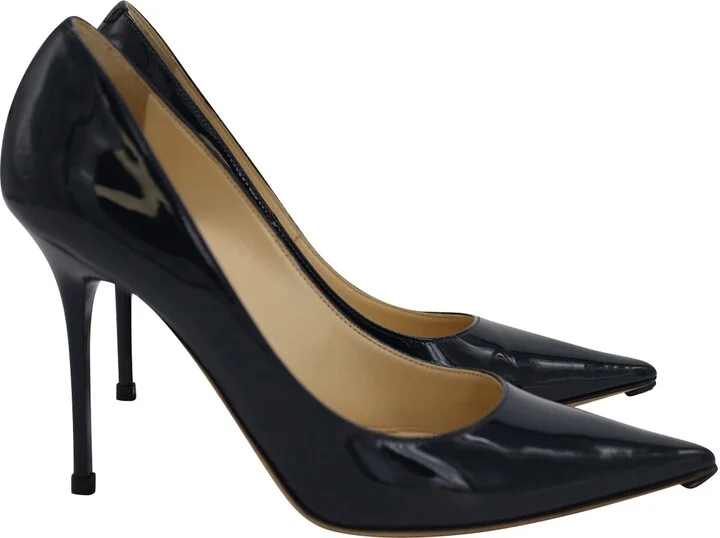 Romy Pointy Toe Pumps in Navy Patent Leather