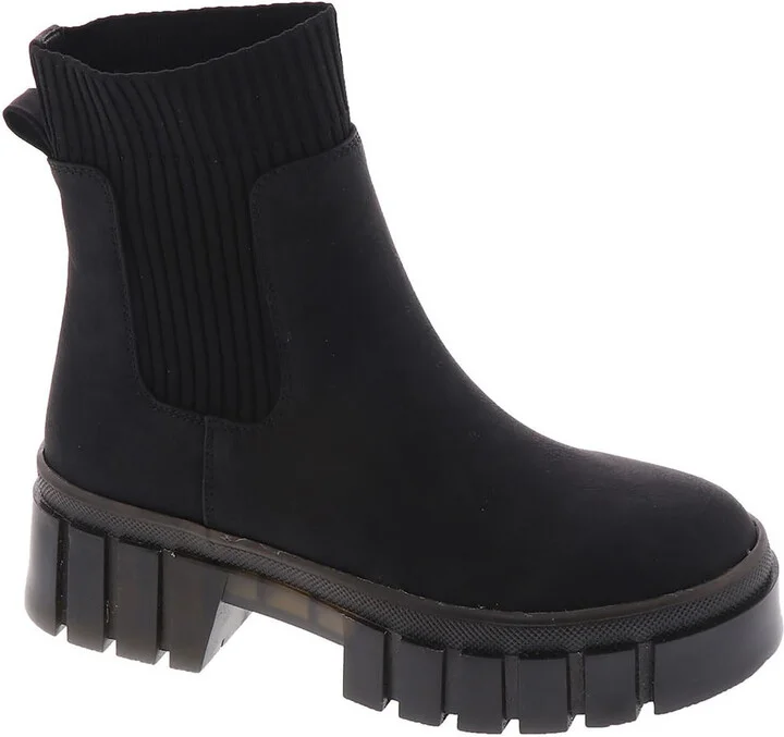 Romy Womens Lug Sole Faux Leather Ankle Boots