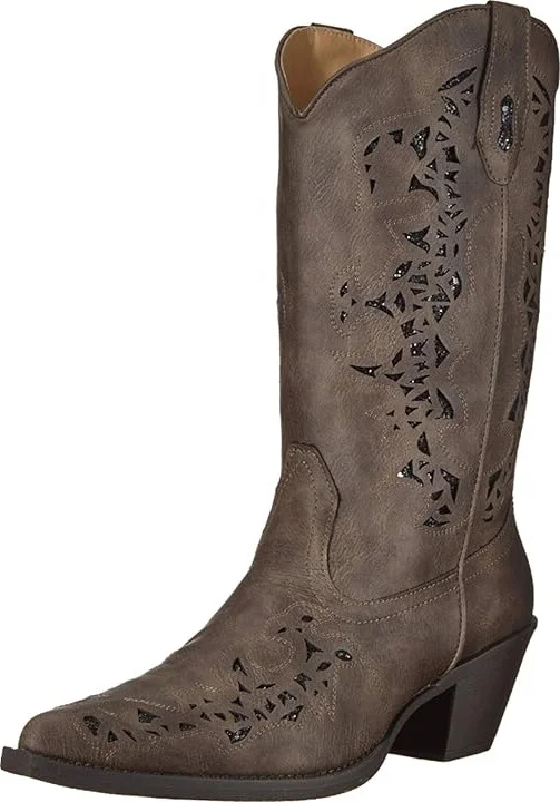 Roper Alisa Cowboy Women's Boots Brown Faux Leather/Metallic Underlay : 10 M, Synthetic - Image 2