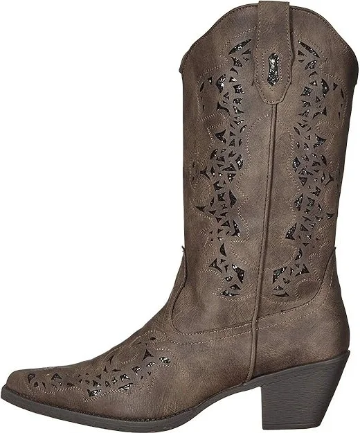 Roper Alisa Cowboy Women's Boots Brown Faux Leather/Metallic Underlay : 10 M, Synthetic - Image 7