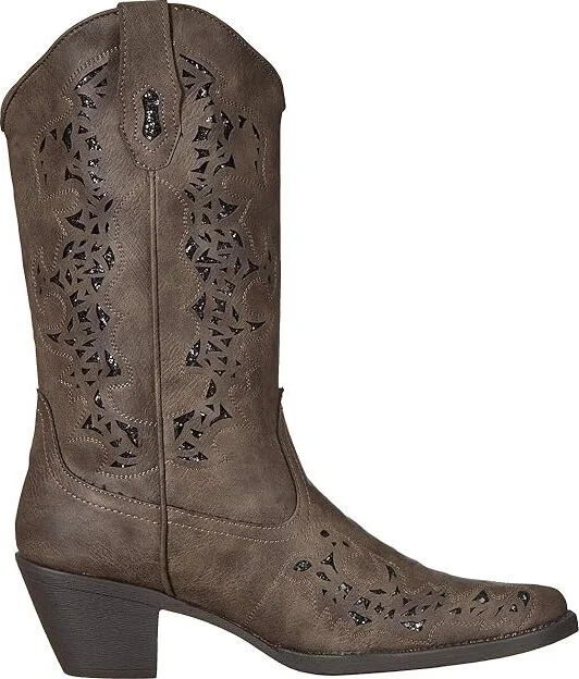 Roper Alisa Cowboy Women's Boots Brown Faux Leather/Metallic Underlay : 10 M, Synthetic - Image 8