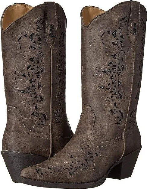 Roper Alisa Cowboy Women's Boots Brown Faux Leather/Metallic Underlay : 10 M, Synthetic