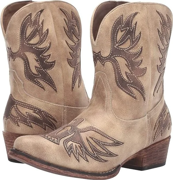 Roper Amelia Cowboy Women's Boots Vintage Beige Faux Leather Vamp : 10 B - Medium, Synthetic