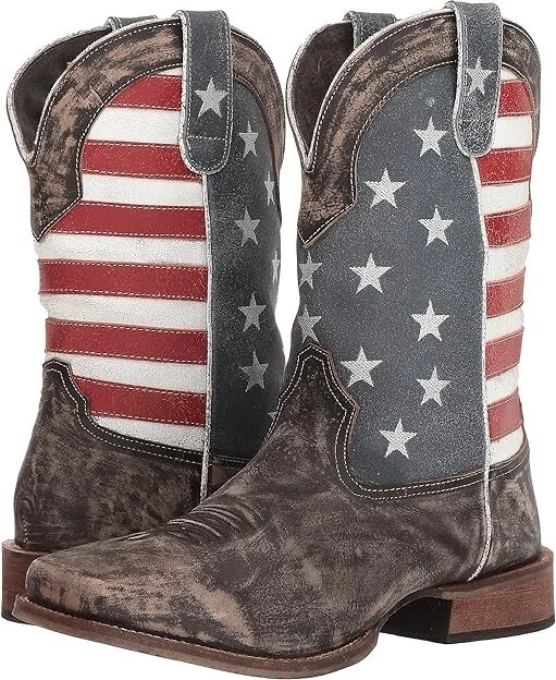 Roper America Cowboy Boots Distressed Brown Leather Vamp/Flag Shaft : 11.5 D - Medium